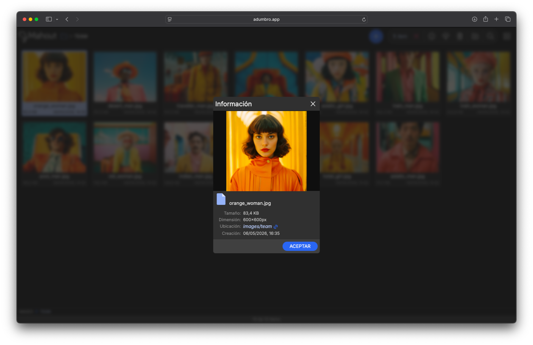 Información en detalle de una imagen en Mahout